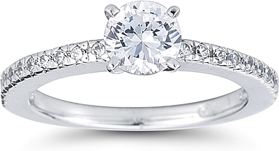 This image shows the setting with a 1.00ct round brilliant cut center diamond. The setting can be ordered to accommodate any shape/size diamond listed in the setting details section below.