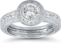 Platinum 1.00ct Bezel Set Round Brilliant Cut Diamond in Halo Renaissance Setting