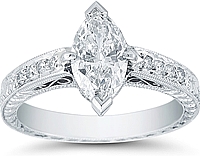 Platinum .97ct Marquise Diamond in Pave Diamond Setting With Hand Engravings