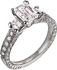 Scott Kay Emerald Cut Engagement Ring w Pave Diamonds .57ct tw