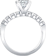 This image shows the setting with a 1.50ct round brilliant cut center diamond. The setting can be ordered to accomodate any shape/size diamond listed in the setting details section below.