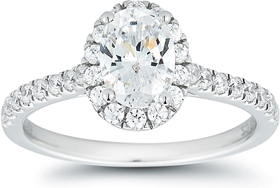 This image shows the setting with a 1.00ct oval cut center diamond. The setting can be ordered to accommodate any shape/size diamond listed in the setting details section below.