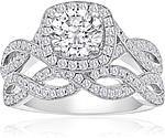This image shows the setting with a 1.00ct round brilliant cut center diamond. The setting can be ordered to accommodate any shape/size diamond listed in the setting details section below. Wedding band sold separately.