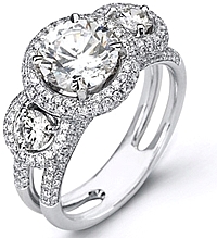 Simon G Three Stone Diamond Pave Engagement Ring