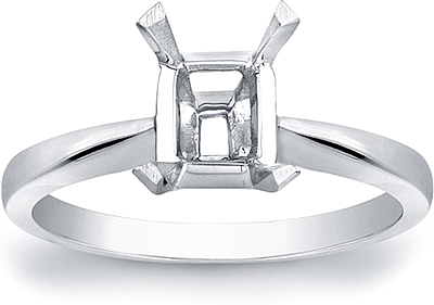This image shows the setting with a basket made to hold a 1.25ct emerald cut center diamond. The setting can be ordered to accommodate any shape/size diamond listed in the setting details section below.