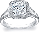 This image shows the setting with a 1.50ct cushion cut center diamond. The setting can be ordered to accomodate any shape/size diamond listed in the setting details section below. 