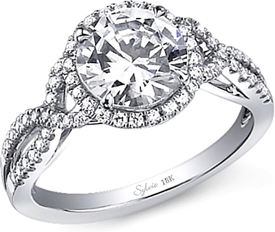 Sylvie Twist Shank Halo Diamond Engagement Ring