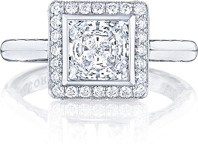This image shows the setting with a 1.50ct princess cut center diamond. The setting can be ordered to accommodate any shape/size diamond listed in the setting details section below.