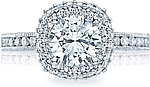 This image shows the setting with a 1.75ct cushion cut center diamond. The setting can be ordered to accommodate any shape/size diamond listed in the setting details section below.