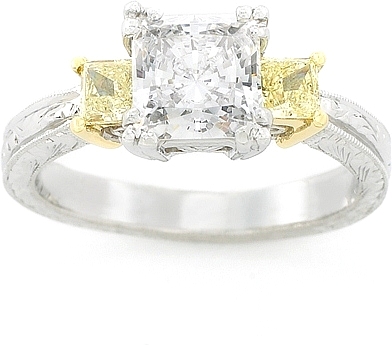 This image shows the setting with a 1.00ct princess cut center diamond. The setting can be ordered to accomodate any shape/size diamond listed in the setting details section below.