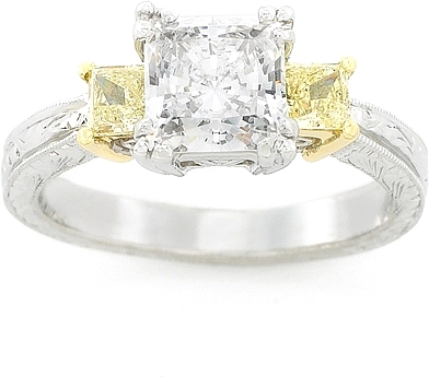 This image shows the setting with a 1.00ct princess cut center diamond ...