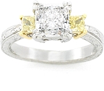This image shows the setting with a 1.00ct princess cut center diamond. The setting can be ordered to accomodate any shape/size diamond listed in the setting details section below.