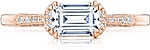 This image shows the setting with a .85ct emerald cut center diamond. The setting can be ordered to accommodate any shape/size diamond listed in the setting details section below.
