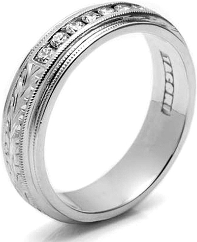 Tacori Mens Wedding Band With Hand Engraved Detail And Channel Set Diamonds 