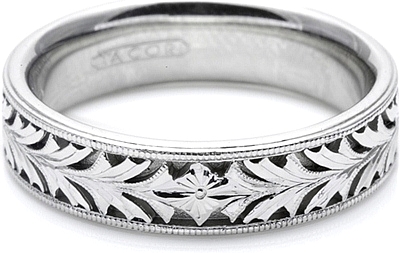 Tacori Mens Wedding Band With Hand Engraved Scroll Work -6.0mm Tacori Mens Wedding Band With Hand Engraved Scroll Work -6.0mm