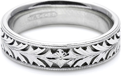 Tacori Mens Wedding Band With Hand Engraved Scroll Work -6.0mm