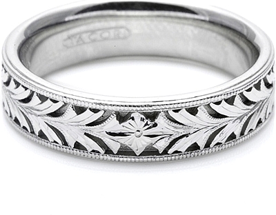 Tacori Mens Wedding Band With Hand Engraved Scroll Work 60mm HT2384
