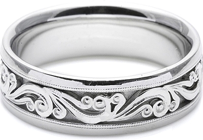 Tacori Mens Wedding Band With Hand Engraved Scroll Work 75mm