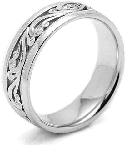 Tacori Mens Wedding Band With Hand Engraved Scroll Work 75mm