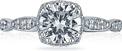 This image shows the setting with a 1.50ct cushion cut center diamond. The setting can be ordered to accommodate any shape/size diamond listed in the setting details section below.