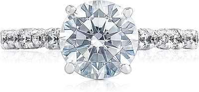 This image shows the setting with a 1.90ct round brilliant cut center diamond. The setting can be ordered to accommodate any shape/size diamond listed in the setting details section below.
