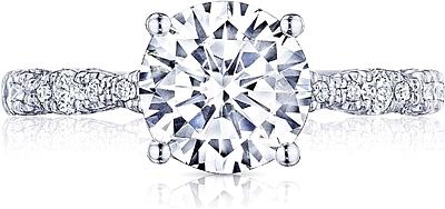 This image shows the setting with a 1.80ct round brilliant cut center diamond. The setting can be ordered to accommodate any shape/size diamond listed in the setting details section below.