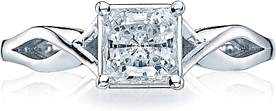 This image shows the setting with a .85ct princess cut center diamond. The setting can be ordered to accommodate any shape/size diamond listed in the setting details section below.
