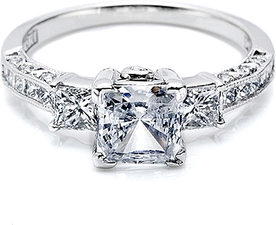 This image shows the setting with a 1.25ct princess cut center diamond ...