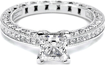 This image shows the setting with a 1.25ct princess cut diamond. The setting can be ordered to accommodate any shape/size diamond listed in the setting details section below. 