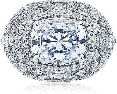 This image shows the setting with a 3.50ct cushion cut center diamond. The setting can be ordered to accommodate any shape/size diamond listed in the setting details section below.