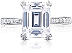 This image shows the setting with a 3.00ct emerald cut center diamond. The setting can be ordered to accommodate any shape/size diamond listed in the setting details section below.