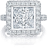 This image shows the setting with a 4.00ct princess cut center diamond. The setting can be ordered to accommodate any shape/size diamond listed in the setting details section below.
