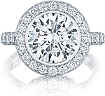This image shows the setting with a 3.50ct round cut center diamond. The setting can be ordered to accommodate any shape/size diamond listed in the setting details section below.