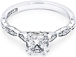 This image shows the setting with a 1.00ct cushion cut center diamond. The setting can be ordered to accommodate any shape/size diamond listed in the setting details section below. 