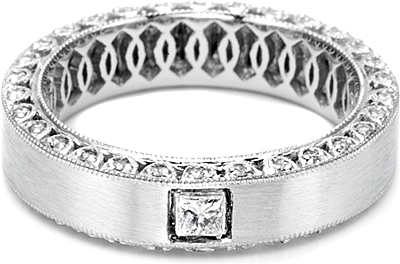Tacori Wedding Band with a Single Bezel Set Diamond Completed With A Satin