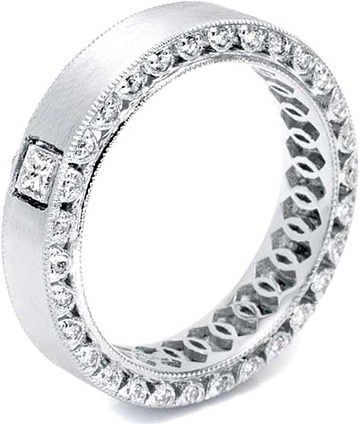 Tacori Wedding Band with a Single Bezel Set Diamond Completed With A Satin 