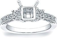 Three stone Princess Cut Engagement Ring w/ Pave Accents