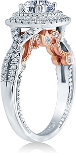 This image shows the setting with a 1ct round brilliant cut center diamond. The setting can be ordered to accommodate any shape/size diamond listed in the setting details section below.