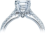 This image shows the setting with a 1.25ct asscher cut center diamond. The setting can be ordered to accommodate any shape/size diamond listed in the setting details section below.