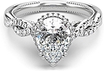 This image shows the setting with a 1.00ct pear cut center diamond. The setting can be ordered to accommodate any shape/size diamond listed in the setting details section below.