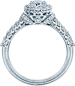 This image shows the setting with a .75ct oval cut center diamond. The setting can be ordered to accommodate any shape/size diamond listed in the setting details section below.