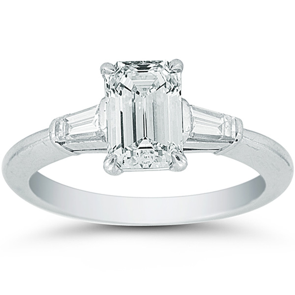 1.18 Emerald Cut Diamond With Two Tapered Baguettes in Platinum Tiffany ...
