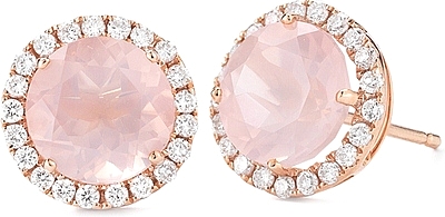 14k Rose Gold Diamond Pink Quartz Diamond Studs 200 254