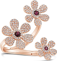 14k Rose Gold Diamond & Ruby Flower Ring