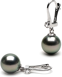 14k White Gold 12.0-13.0mm Tahitian Pearl & Diamond Earrings