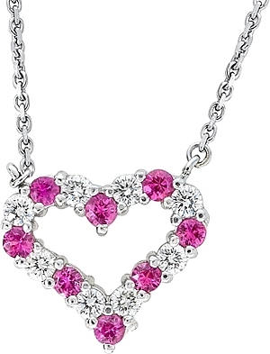 Heart Shape Pink Sapphire and Diamond Necklace