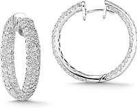 14K White Gold 5.07ct Pave Diamond Hoop Earrings