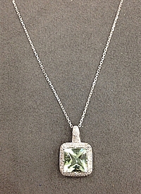 14k White Gold Diamond & Green Stone Necklace