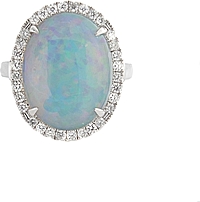 14k White Gold Diamond & Opal Ring