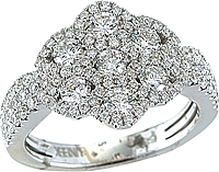 14K White Gold Diamond Flower Ring-1.50cts